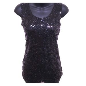 Black Sequined Mesh-Back Tank